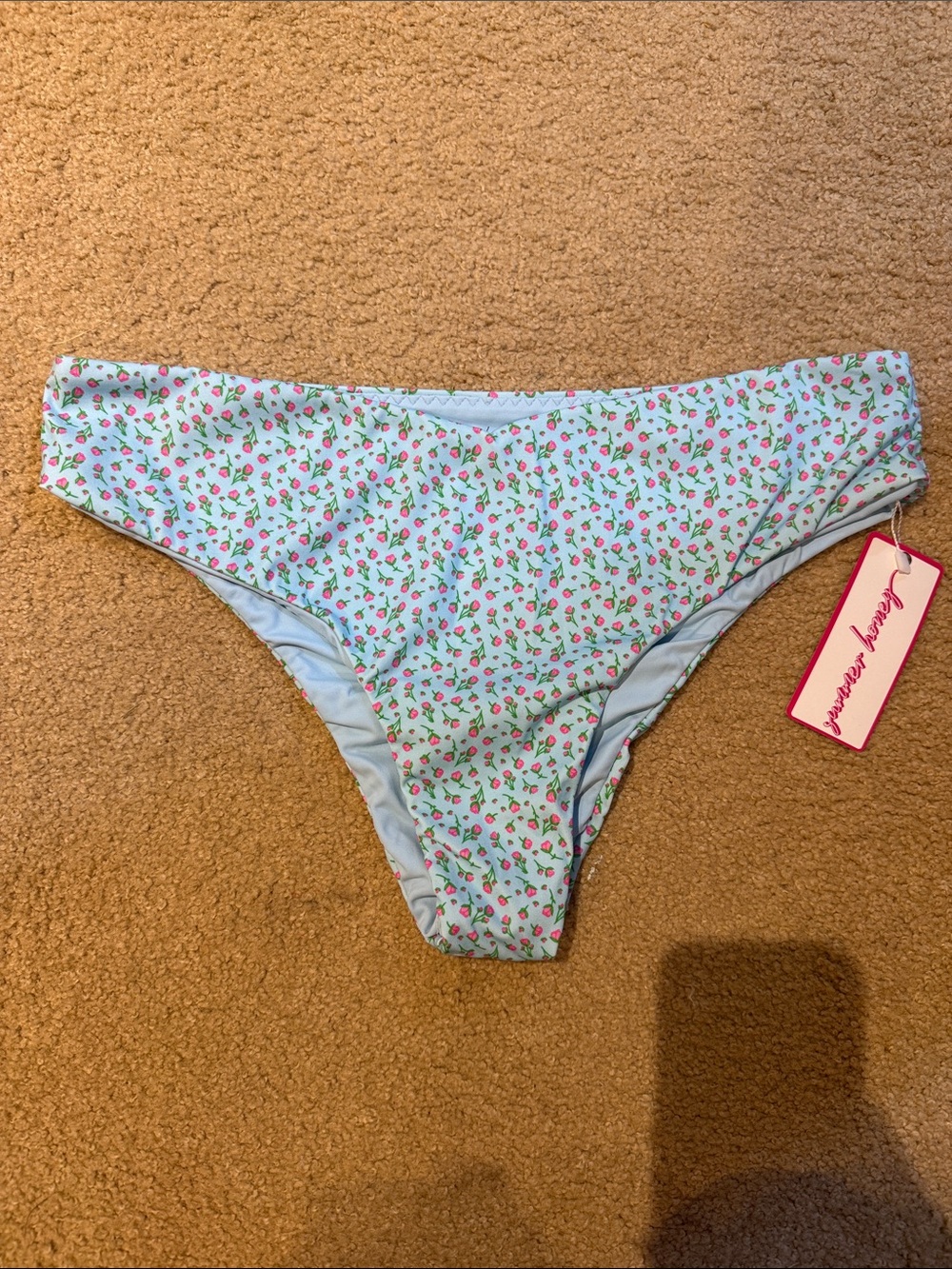 603 Summer Honey Floral Bikini Bottoms XL Blue Pink Ditsy Rose Print Swim NWT